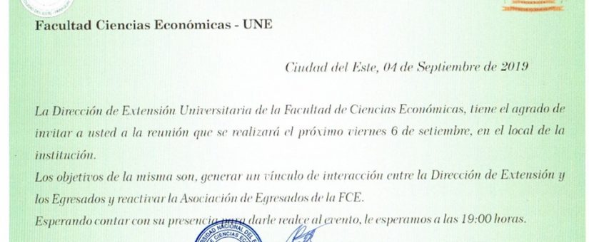 La FCE invita a todos los egresados a participar de una reunión este viernes 06 de septiembre