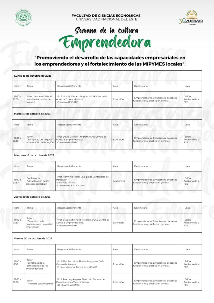 Programa de la Semana de la Cultura Emprendedora
